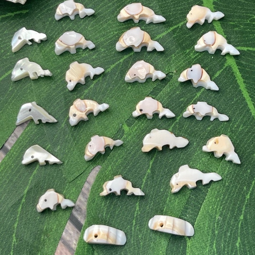 VTG Hand Carved Shell & Mother of Pearl DOLPHIN Beads + More Bundle DIY Lot